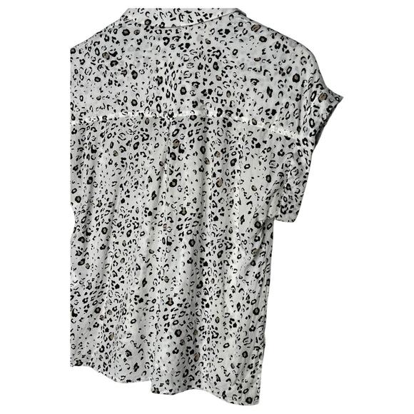 Rails Top Womens XS Leopard Print Short Cuffed Sleeve Button Up High Low White - Picture 6 of 13